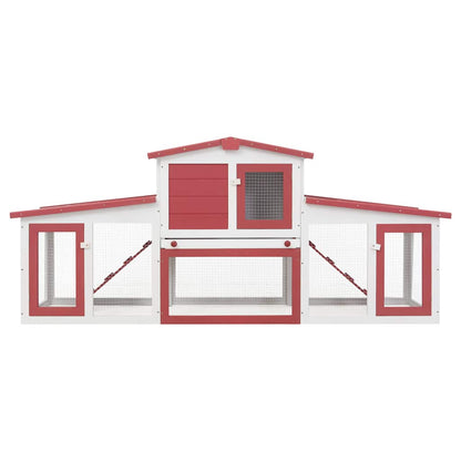 170845 vidaXL Outdoor Large Rabbit Hutch Red and White 201x45x85 cm Wood