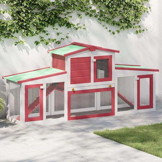 Rabbit Hutch | Red | Solid Fir Wood | Large | Doors | Hutch | Rectangular
