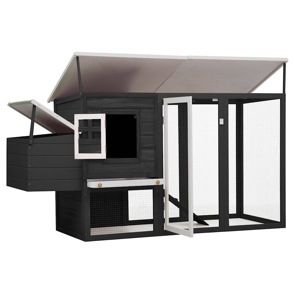 170846 vidaXL Outdoor Chicken Cage Hen House with 1 Egg Cage Grey Wood