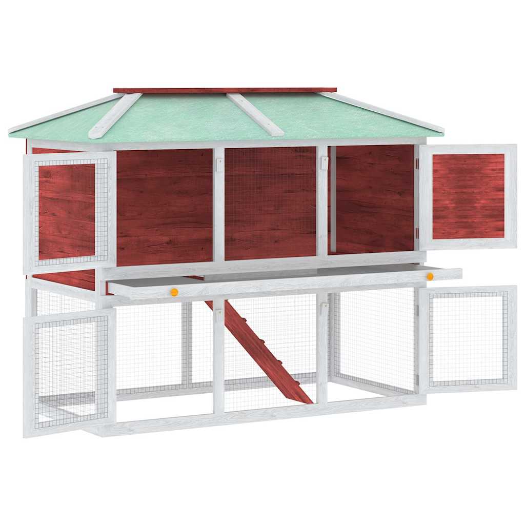 170851 vidaXL Animal Rabbit Cage Double Floor Red Wood