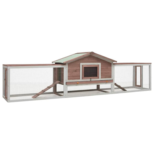Rabbit Hutch | Mocha and White | Solid Pine Wood | Large | Doors