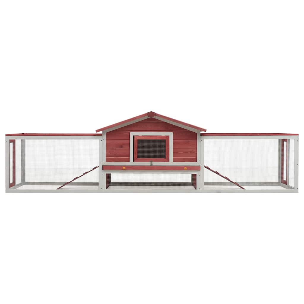 Rabbit Hutch Red 310x70x87 cm Solid Pine & Fir Wood