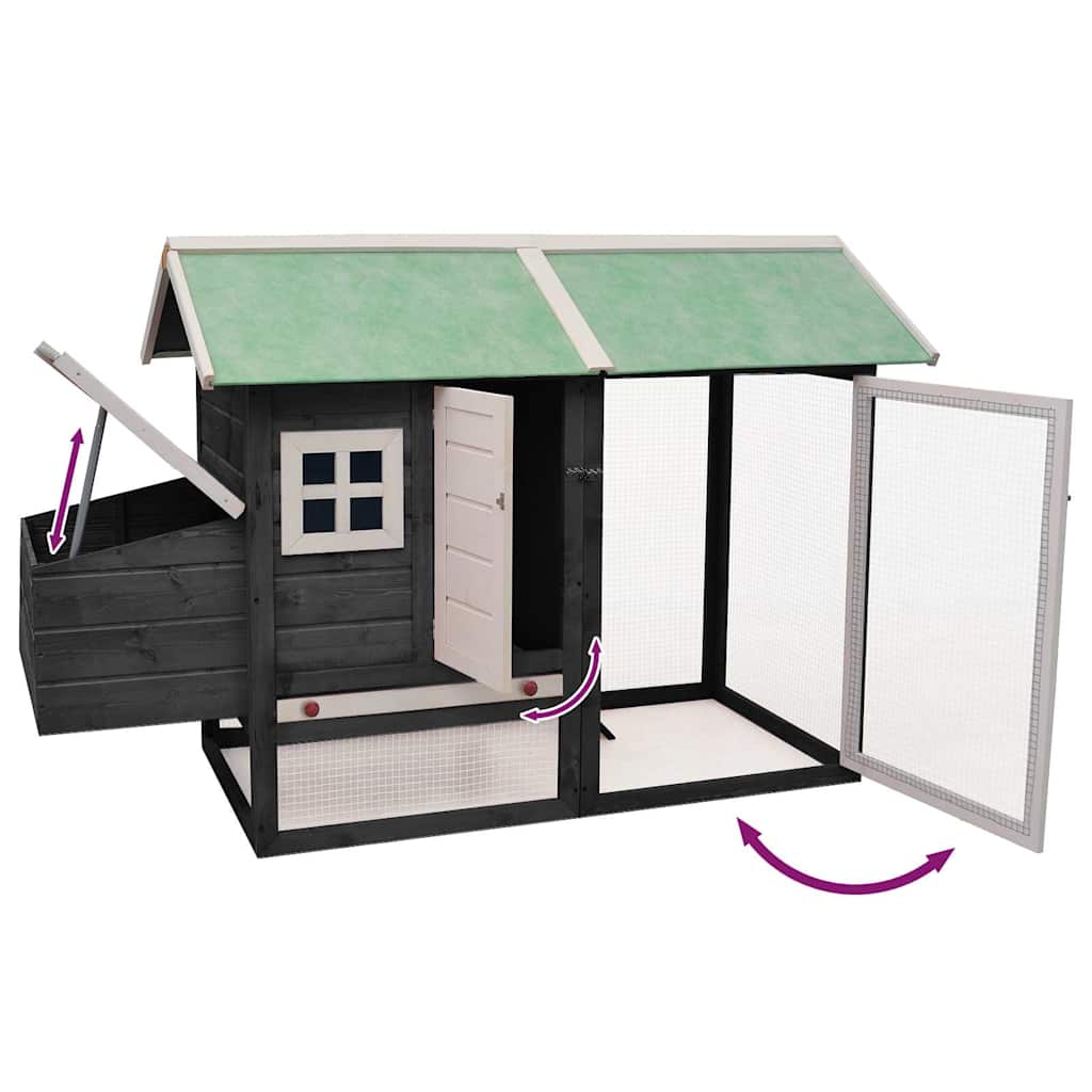 170861 vidaXL Chicken Cage Grey 170x81x110 cm Solid Pine & Fir Wood