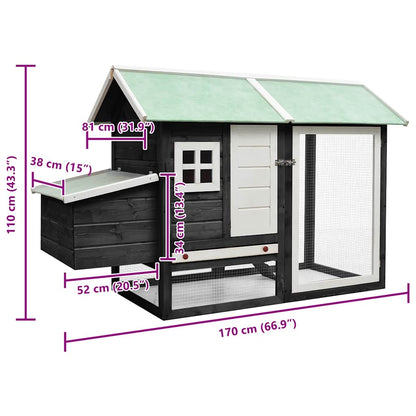 Chicken Cage Grey 170x81x110 cm Solid Pine & Fir Wood