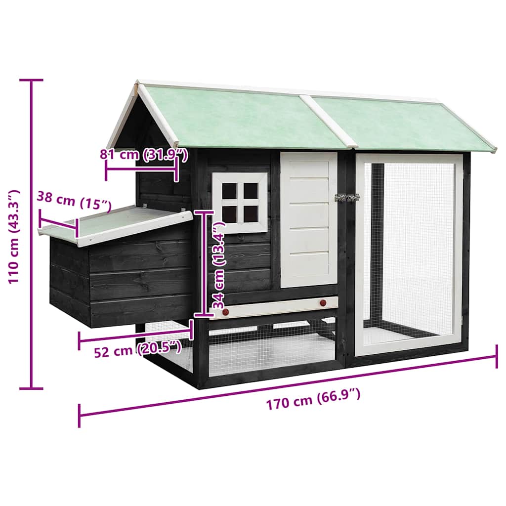 170861 vidaXL Chicken Cage Grey 170x81x110 cm Solid Pine & Fir Wood