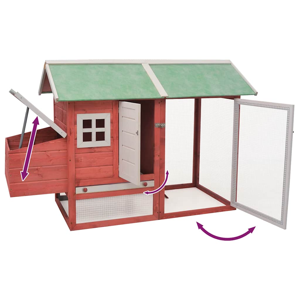Chicken Cage Red 170x81x110 cm Solid Pine & Fir Wood