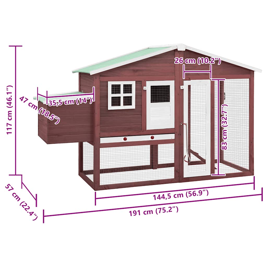 Chicken Coop with Nest Box Mocha and White Solid Fir Wood