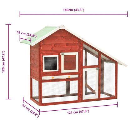 Rabbit Hutch Red and White 140x63x120 cm Solid Firwood