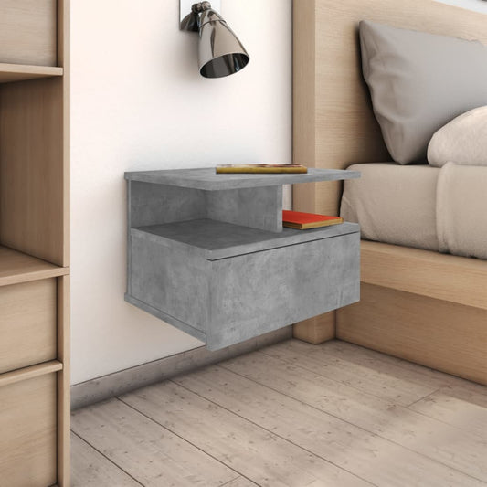Floating Nightstand | Concrete Grey | Engineered Wood | Compact