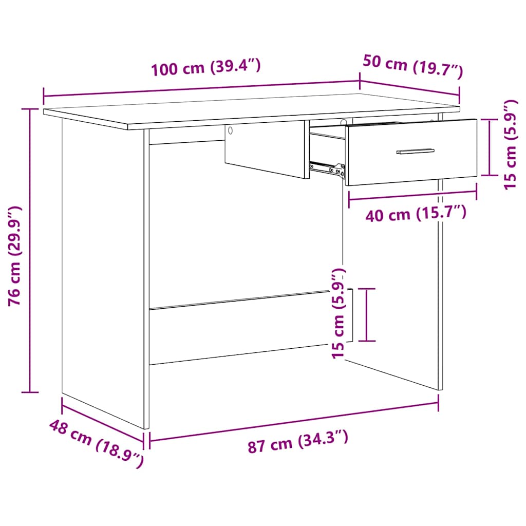 800549 vidaXL Desk White 100x50x76 cm Engineered Wood