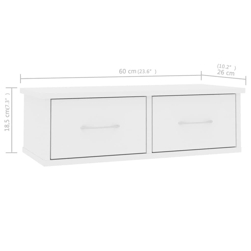 800585 vidaXL Wall-mounted Drawer Shelf White 60x26x18,5 cm Engineered Wood