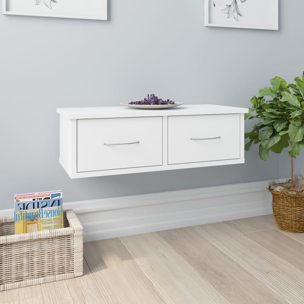 800585 vidaXL Wall-mounted Drawer Shelf White 60x26x18,5 cm Engineered Wood