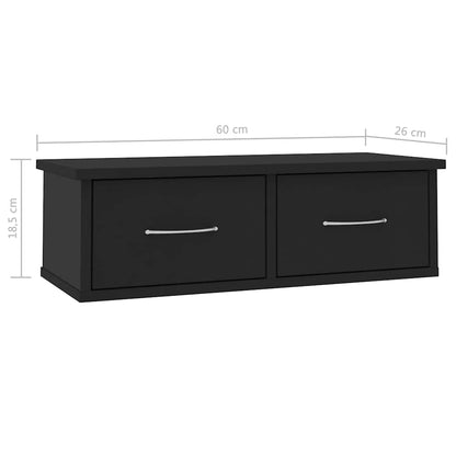 800586 vidaXL Wall-mounted Drawer Shelf Black 60x26x18,5 cm Engineered Wood