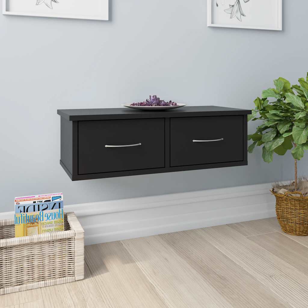 800586 vidaXL Wall-mounted Drawer Shelf Black 60x26x18,5 cm Engineered Wood
