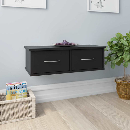 800586 vidaXL Wall-mounted Drawer Shelf Black 60x26x18,5 cm Engineered Wood