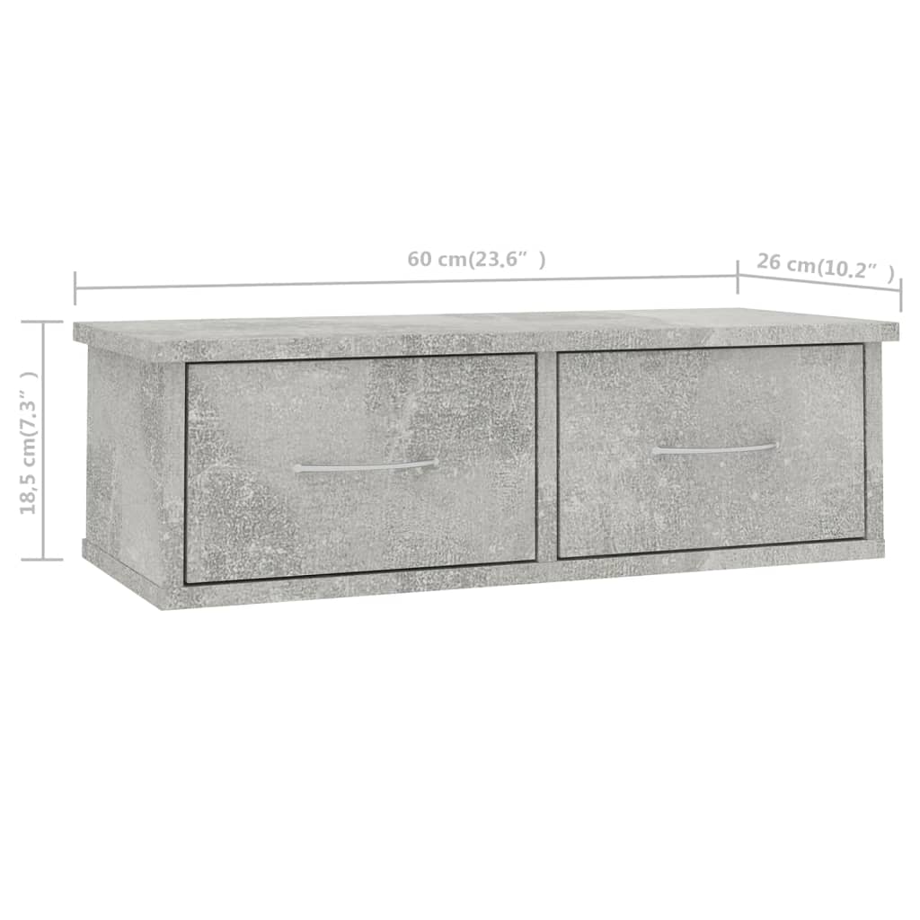 800589 vidaXL Wall-mounted Drawer Shelf Concrete Grey 60x26x18,5 cm Engineered Wood