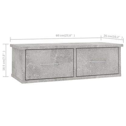 800589 vidaXL Wall-mounted Drawer Shelf Concrete Grey 60x26x18,5 cm Engineered Wood
