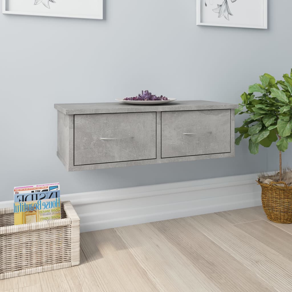 800589 vidaXL Wall-mounted Drawer Shelf Concrete Grey 60x26x18,5 cm Engineered Wood
