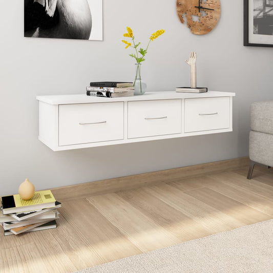 800594 vidaXL Wall-mounted Drawer Shelf White 88x26x18,5 cm Engineered Wood