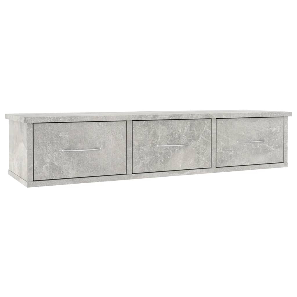 800598 vidaXL Wall-mounted Drawer Shelf Concrete Grey 88x26x18,5 cm Engineered Wood