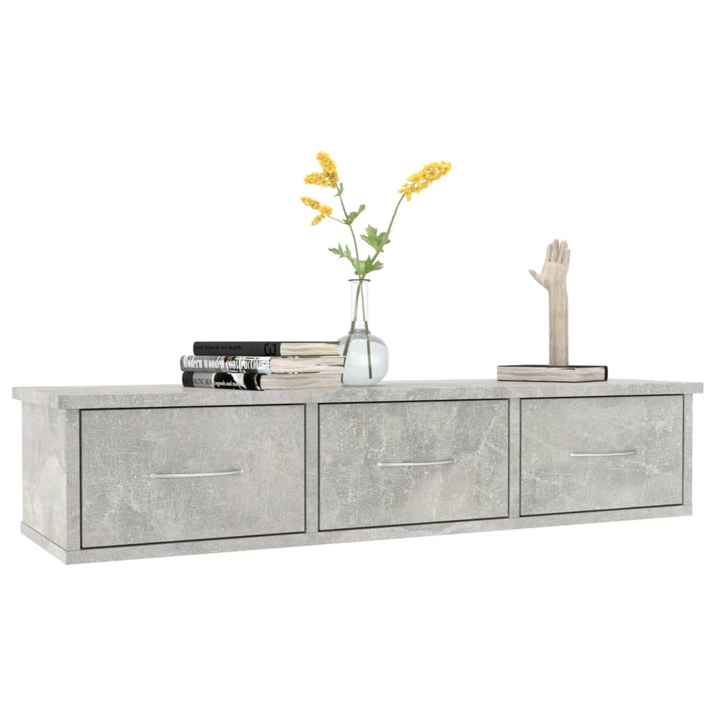 800598 vidaXL Wall-mounted Drawer Shelf Concrete Grey 88x26x18,5 cm Engineered Wood