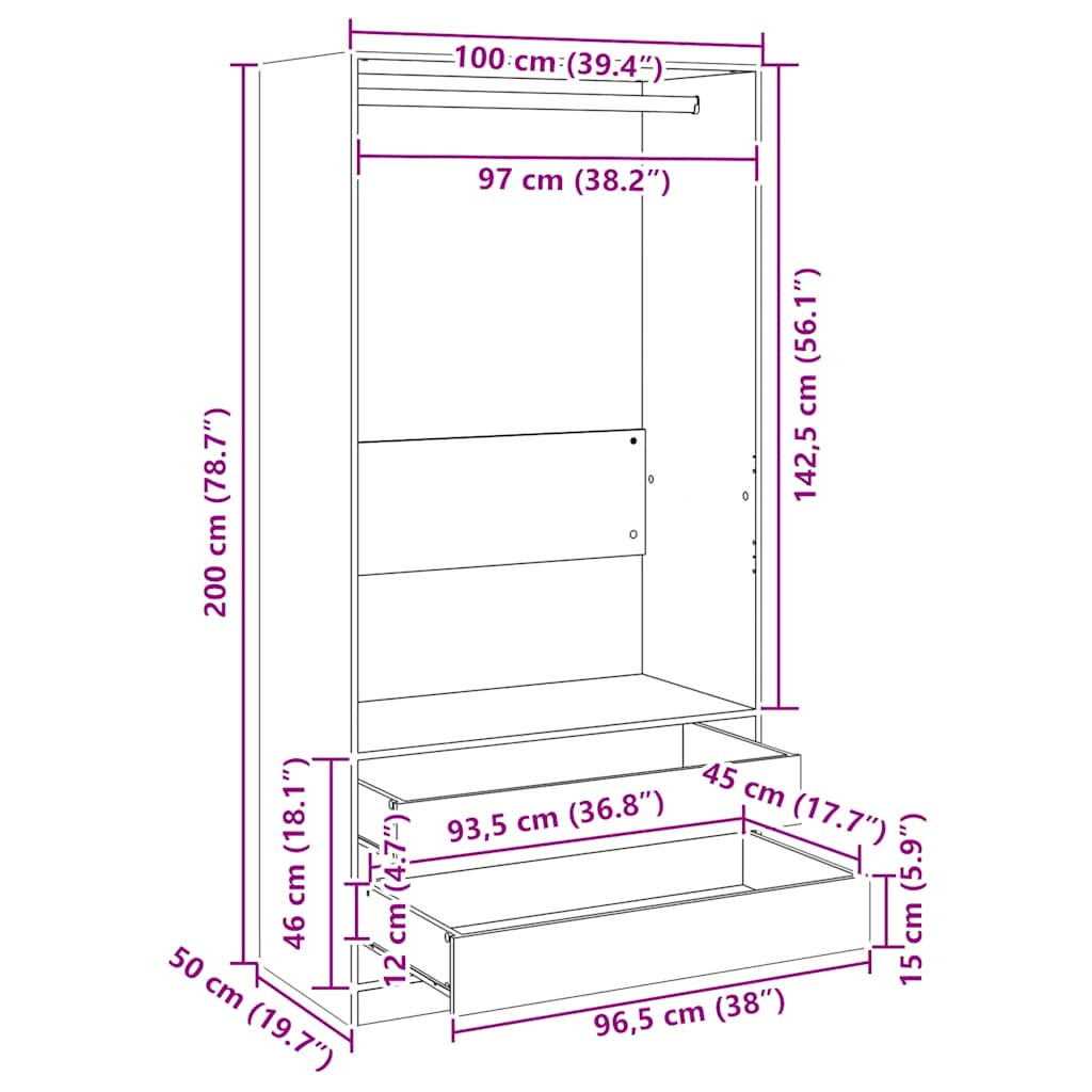 Wardrobe White 100x50x200 cm Engineered Wood