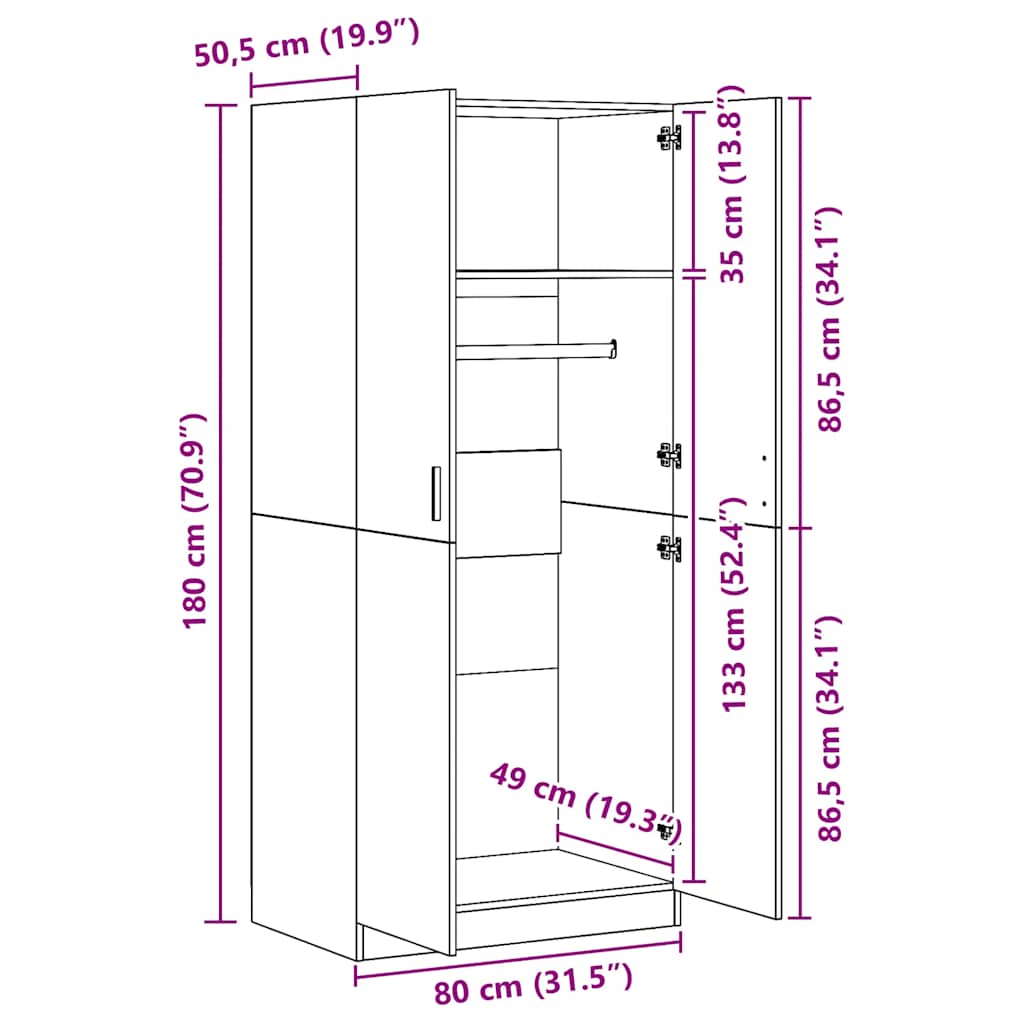 Wardrobe Sonoma Oak 80x52x180 cm Engineered Wood