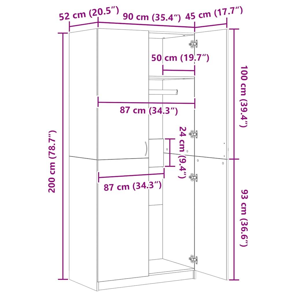 Wardrobe White 90x52x200 cm Engineered Wood