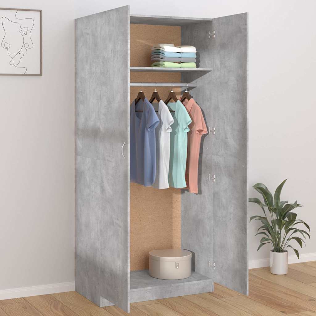 800634 vidaXL Wardrobe Concrete Grey 90x52x200 cm Engineered Wood