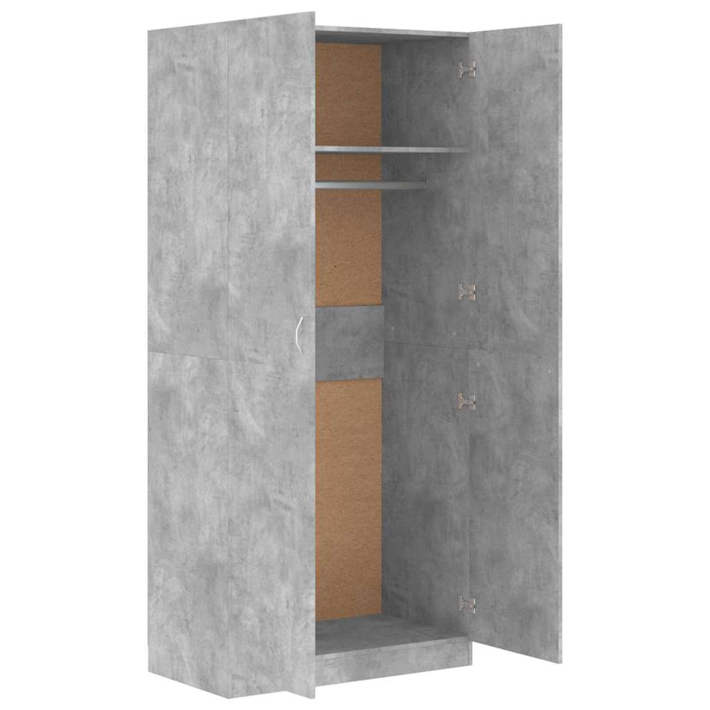 800634 vidaXL Wardrobe Concrete Grey 90x52x200 cm Engineered Wood