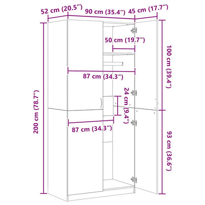 800634 vidaXL Wardrobe Concrete Grey 90x52x200 cm Engineered Wood