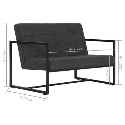 2-Seater Sofa with Armrests Dark Gray Steel and Fabric