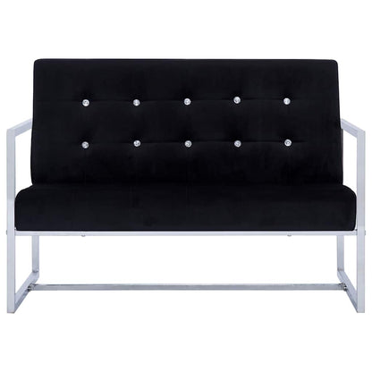 2-Seater Sofa with Armrests Black Chrome and Velvet