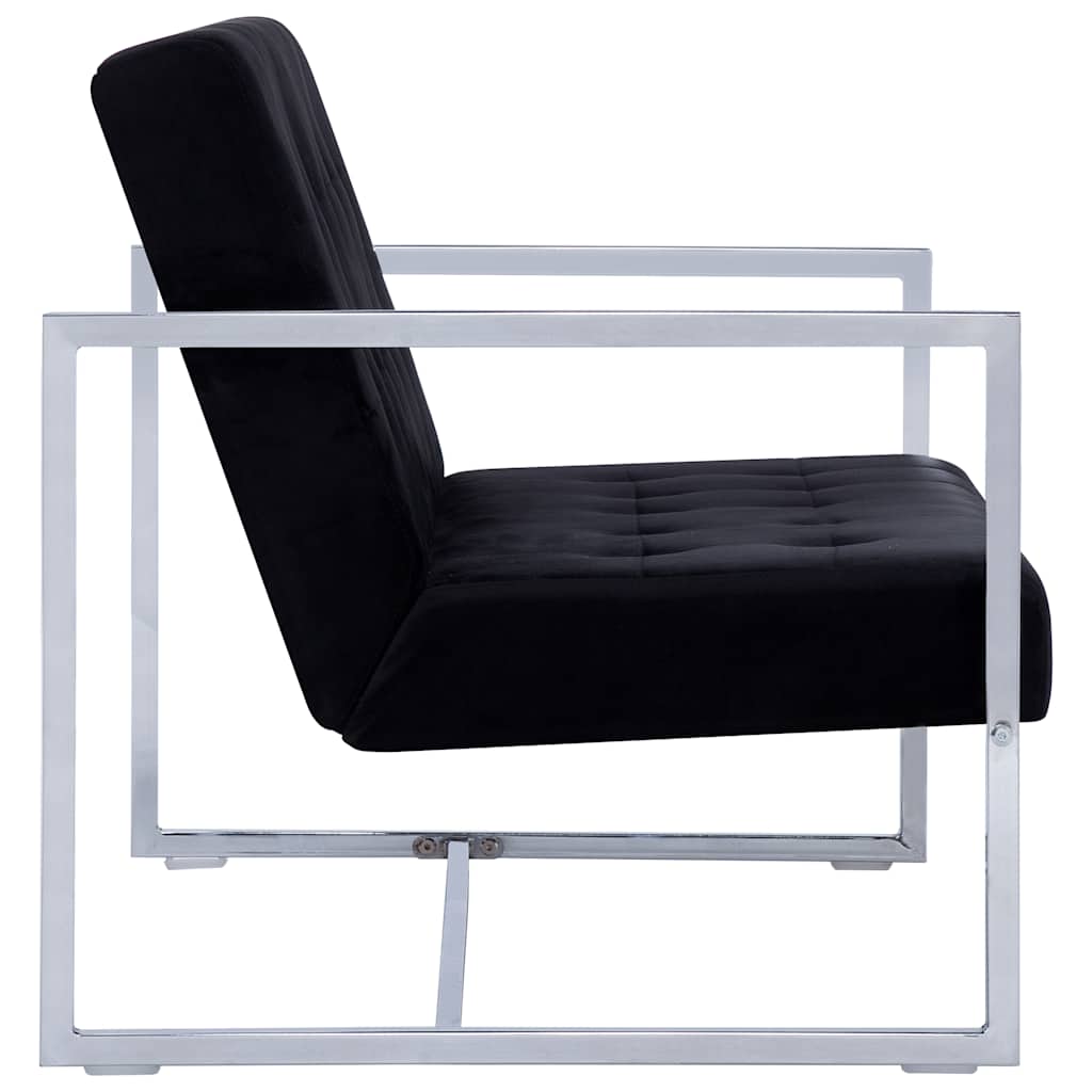 2-Seater Sofa with Armrests Black Chrome and Velvet