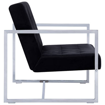 2-Seater Sofa with Armrests Black Chrome and Velvet