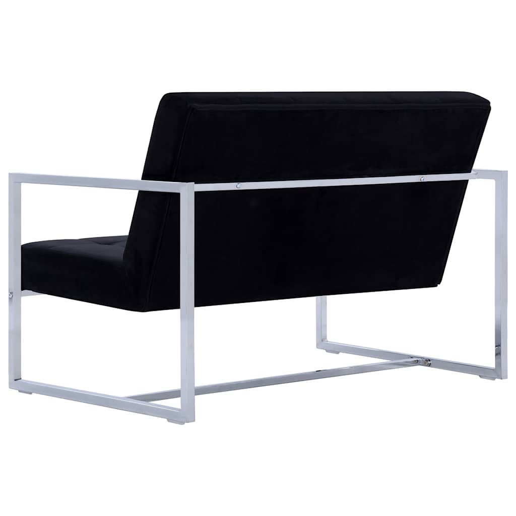 2-Seater Sofa with Armrests Black Chrome and Velvet