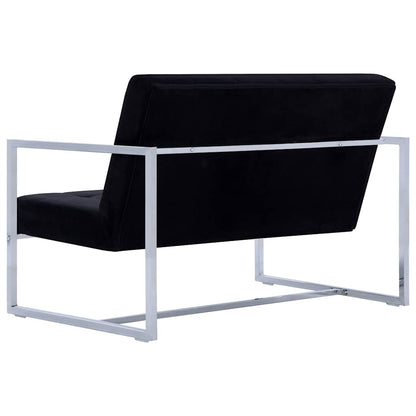 2-Seater Sofa with Armrests Black Chrome and Velvet