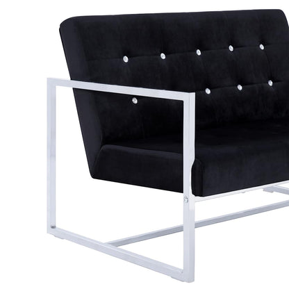 2-Seater Sofa with Armrests Black Chrome and Velvet