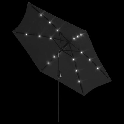 Outdoor Parasol with LED Lights and Steel Pole 300 cm Black