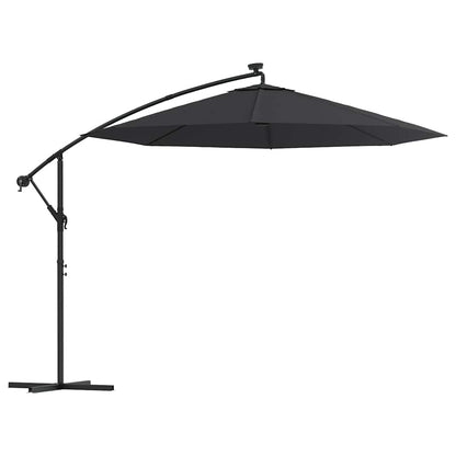 Cantilever Garden Parasol with LED Lights&Pole 300 cm Black