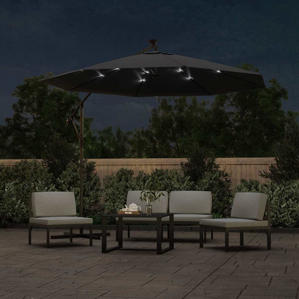Cantilever Garden Parasol with LED Lights&Pole 300 cm Black