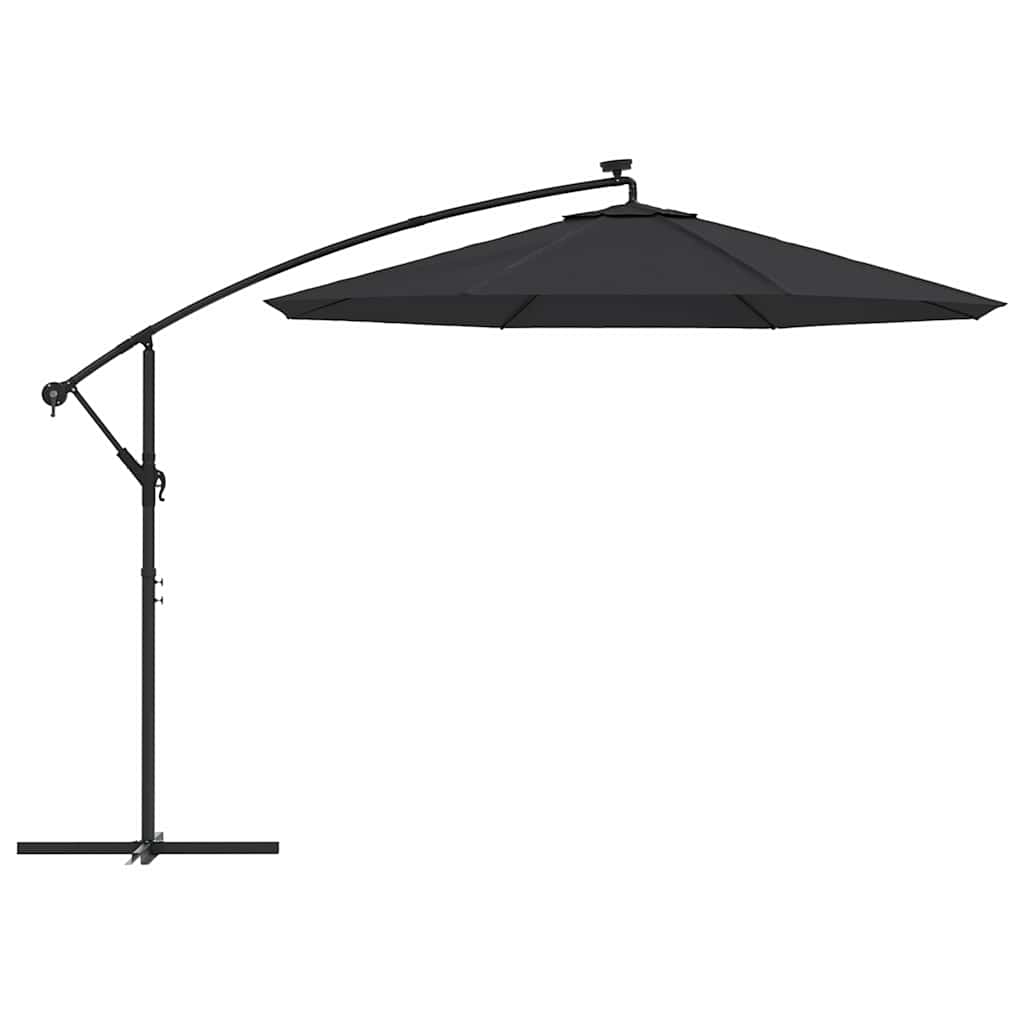 Cantilever Garden Parasol with LED Lights&Pole 300 cm Black