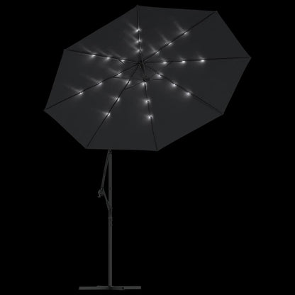 Cantilever Garden Parasol with LED Lights&Pole 300 cm Black