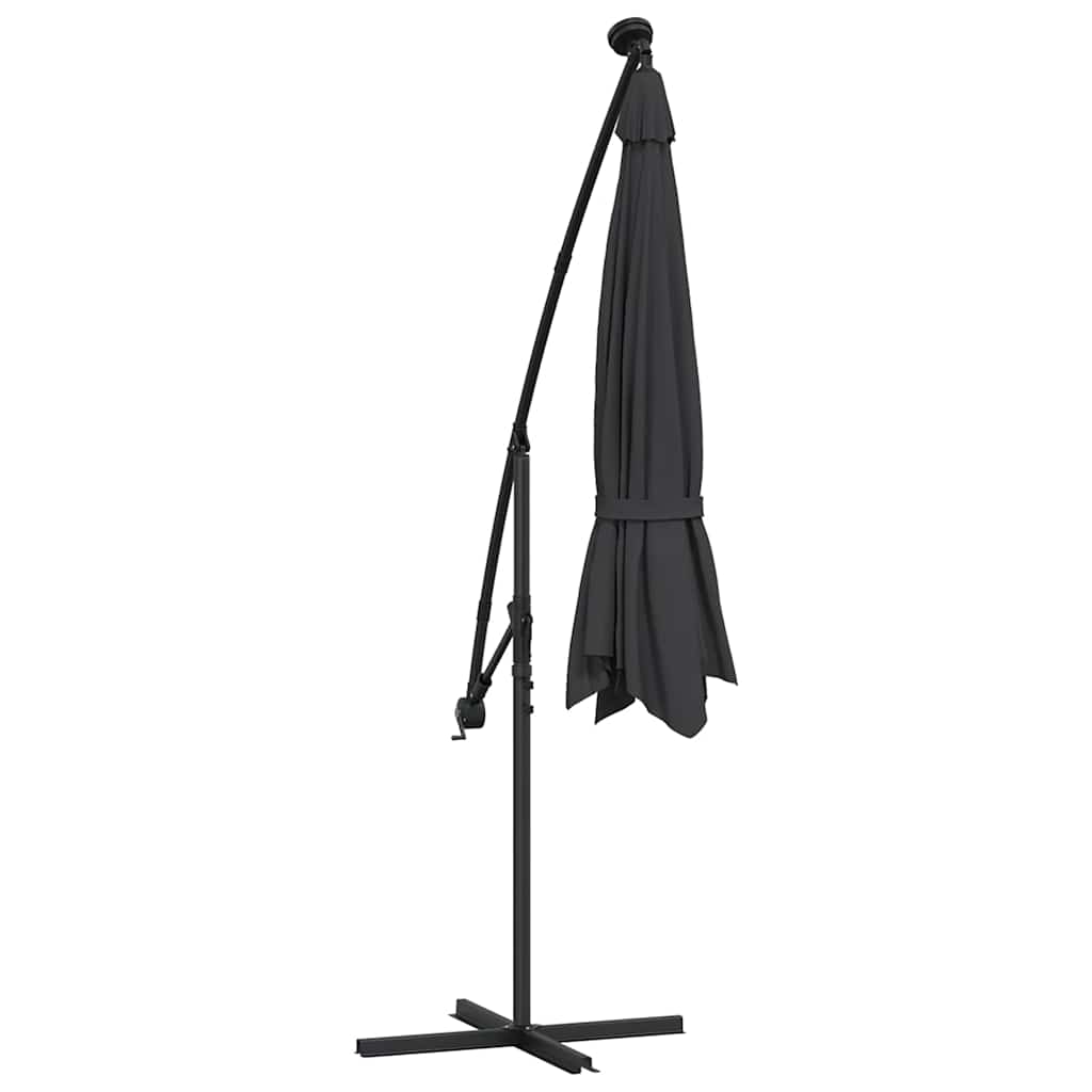Cantilever Garden Parasol with LED Lights&Pole 300 cm Black
