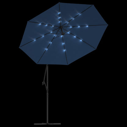 Cantilever Garden Parasol with LED Lights&Pole 300 cm Azure