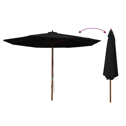 Garden Parasol with Wooden Pole 350 cm Black