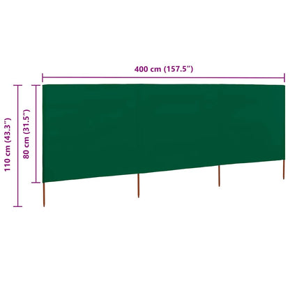 3-panel Wind Screen Fabric 400x80 cm Green