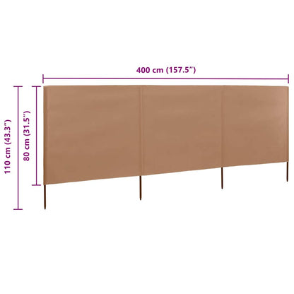 3-panel Wind Screen Fabric 400x80 cm Taupe