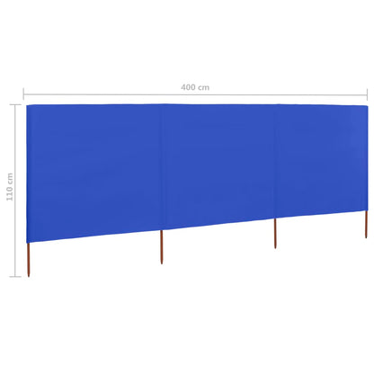3-panel Wind Screen Fabric 400x80 cm Azure Blue