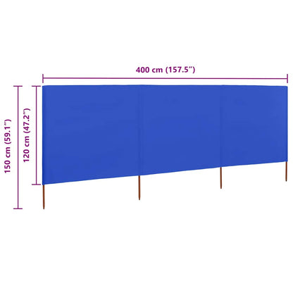 3-panel Wind Screen Fabric 400x120 cm Azure Blue